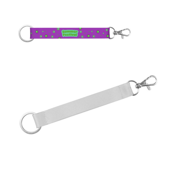 CRAWLEY. Korte polyester lanyard voor sublimatiedruk met standaard ring en karabijnhaak